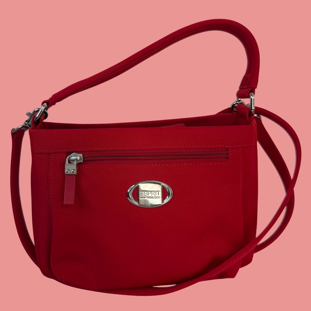 Esprit Red Nylon Crossbody Bag Top Handle Small Purse 90s Y2K Winter Bag